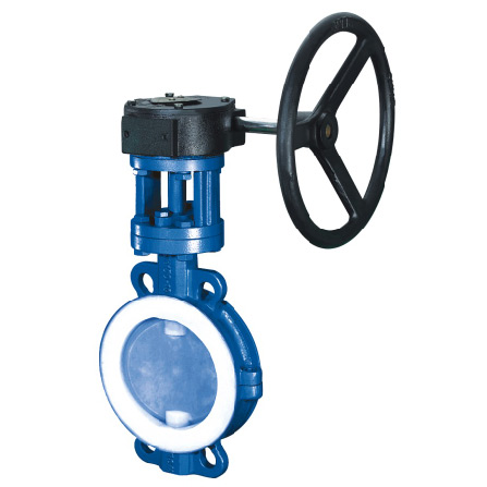 Fluorine-lining wafer butterfly valve